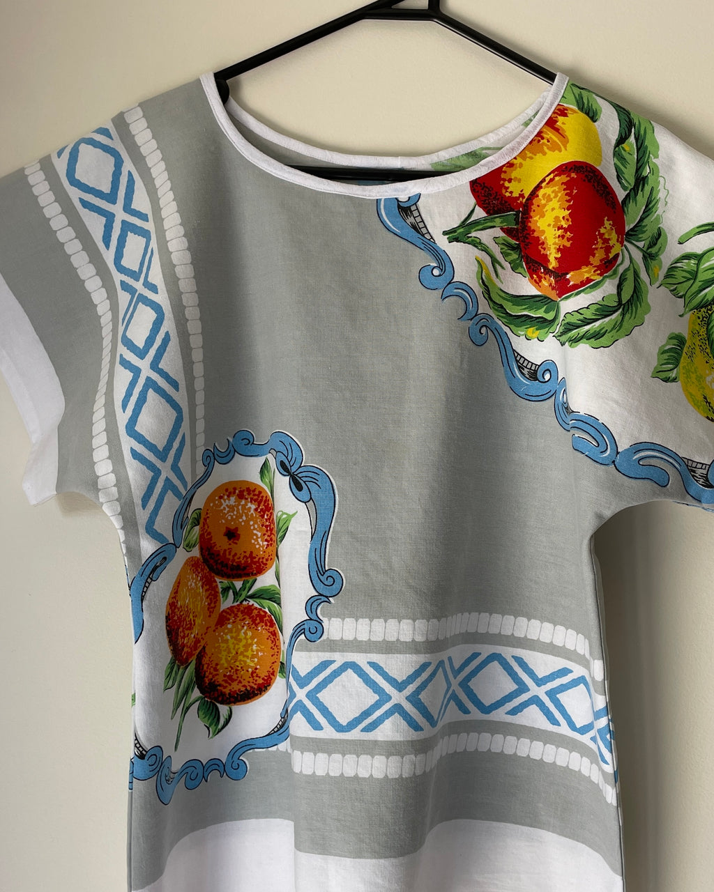 Upcycled Tablecloth Boxy Top | Asymmetric fruit pattern | Sustainable