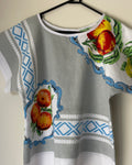 Upcycled Tablecloth Boxy Top | Asymmetric fruit pattern | Sustainable