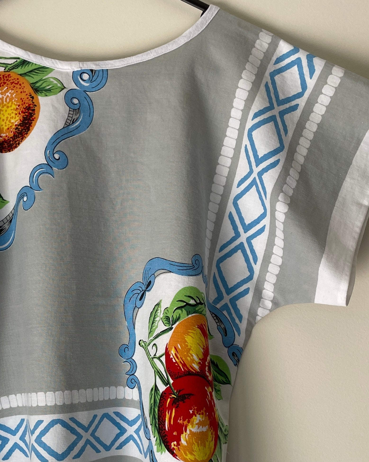 Upcycled Tablecloth Boxy Top | Asymmetric fruit pattern | Sustainable