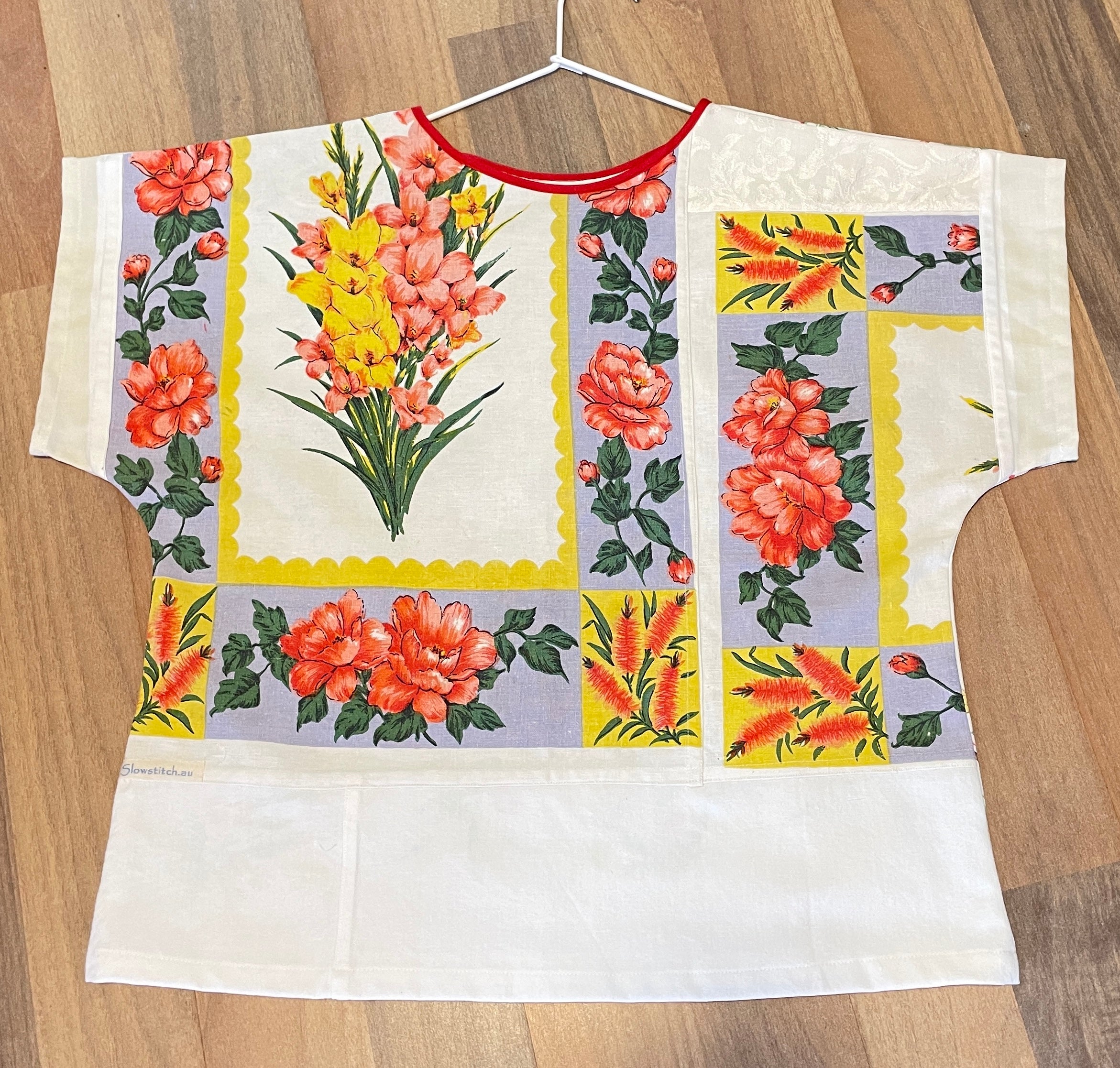 Re-made Tea towel | Boxy Top with flowers | Sustainable fashion