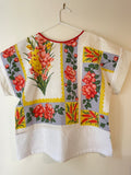 Re-made Tea towel | Boxy Top with flowers | Sustainable fashion