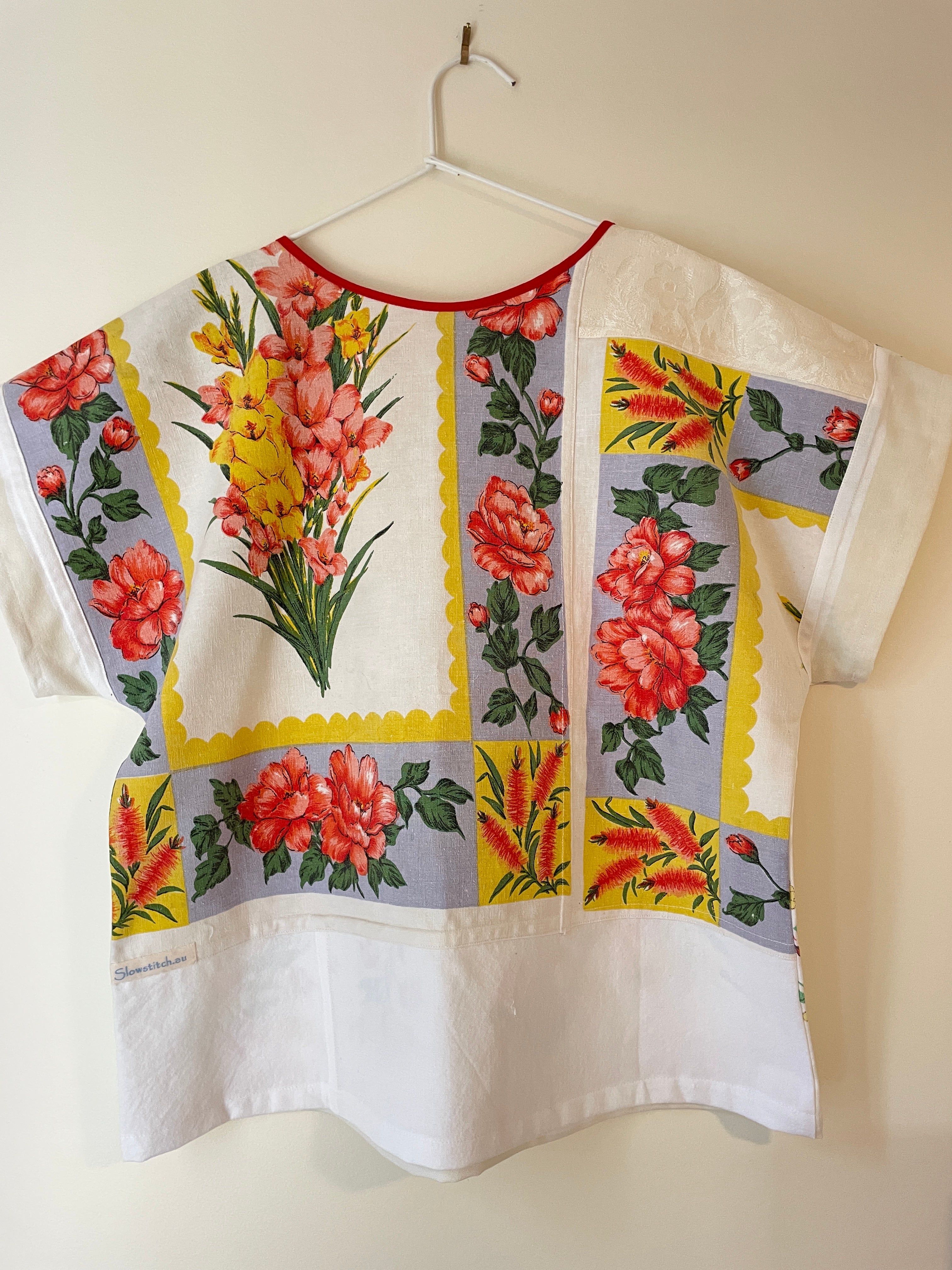 Re-made Tea towel | Boxy Top with flowers | Sustainable fashion