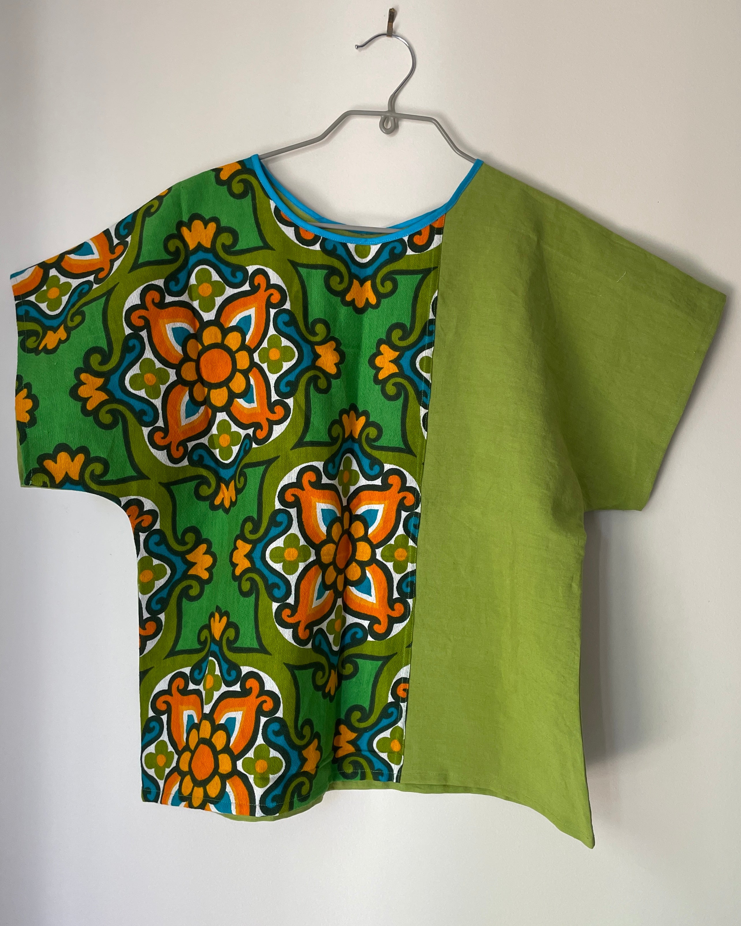 Upcycled Tea-towel T-shirt | Mosaic flowers | Sustainable fashion