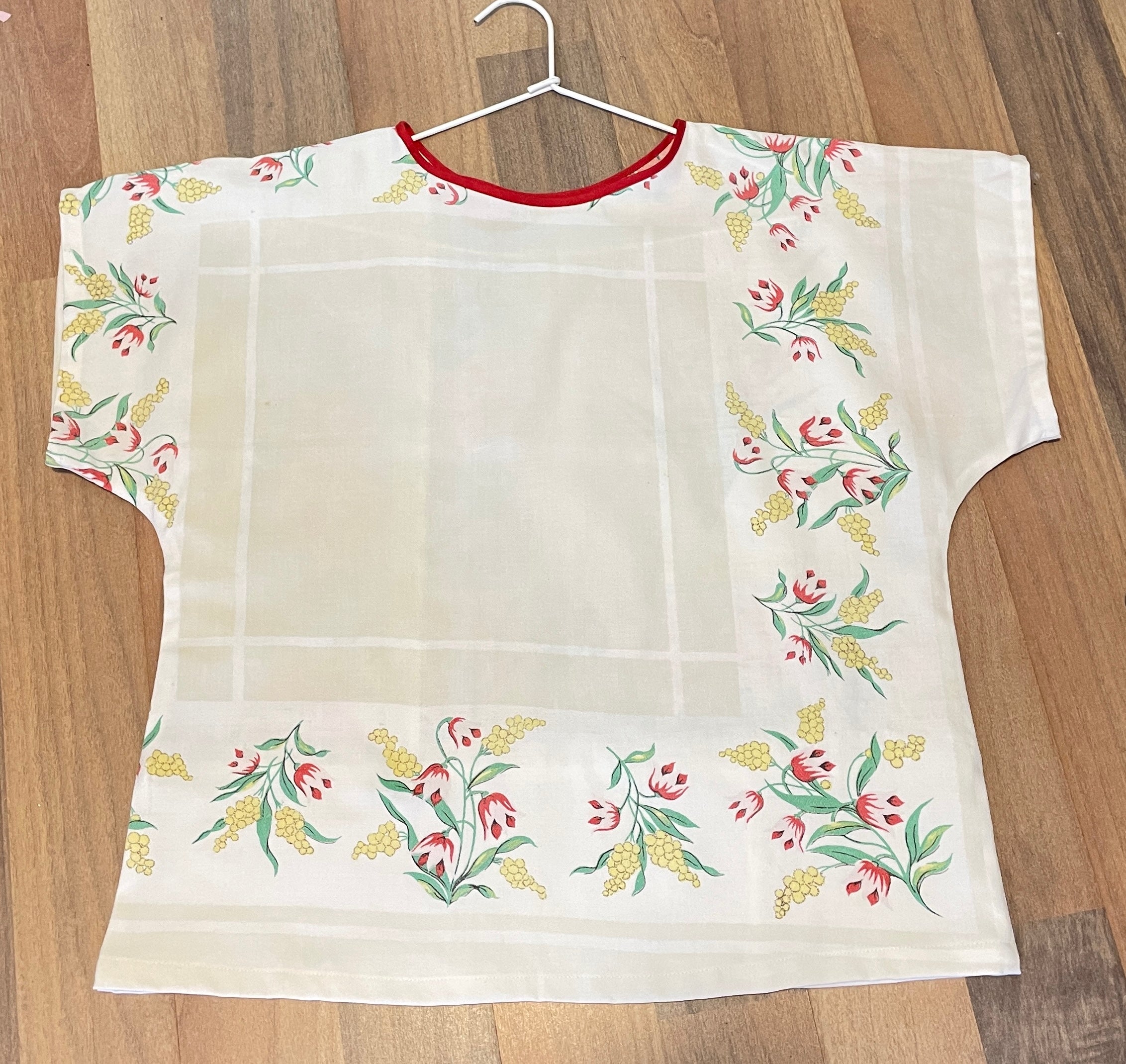 Re-made Tea towel | Boxy Top with flowers | Sustainable fashion