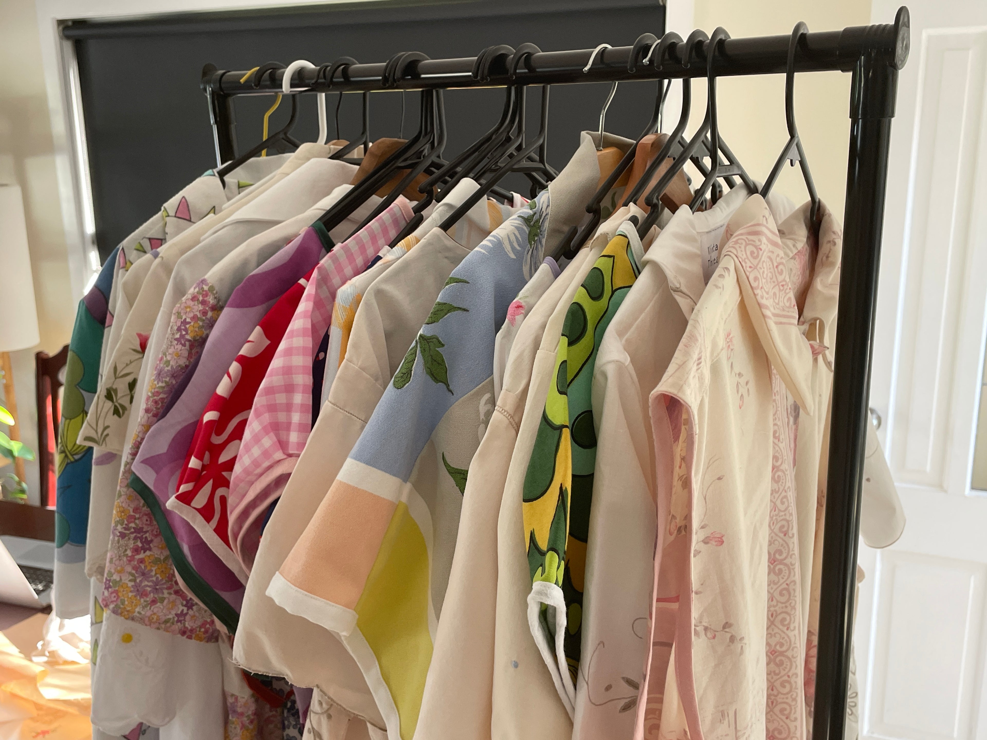 Rack with upcycled clothing 